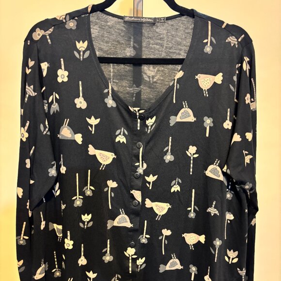Gudrun Sjoden Black Bird Print Cotton Modal Long Sleeve Button Front Tunic - Picture 4 of 10